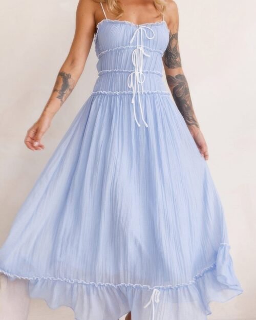 off shoulder knot pleated ruffle hem dress