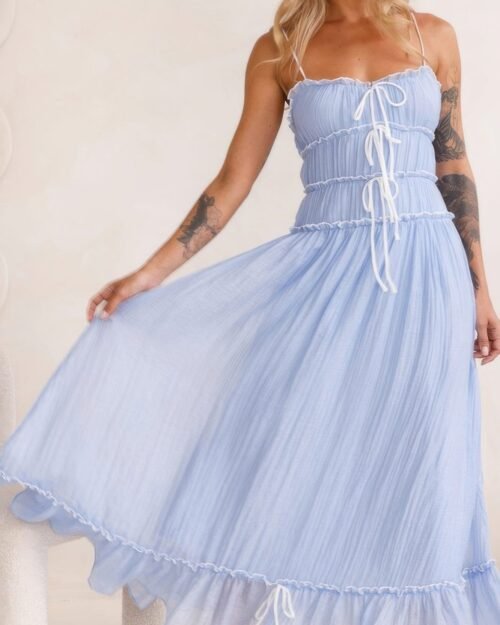 off shoulder knot pleated ruffle hem dress