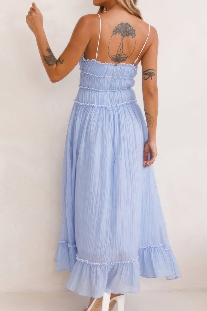Off shoulder knot pleated ruffle hem dress - image 12