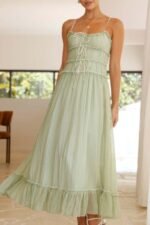 Off Shoulder Knot Pleated Ruffle Hem Dress - Image 13