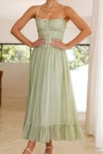 Off Shoulder Knot Pleated Ruffle Hem Dress - Image 14