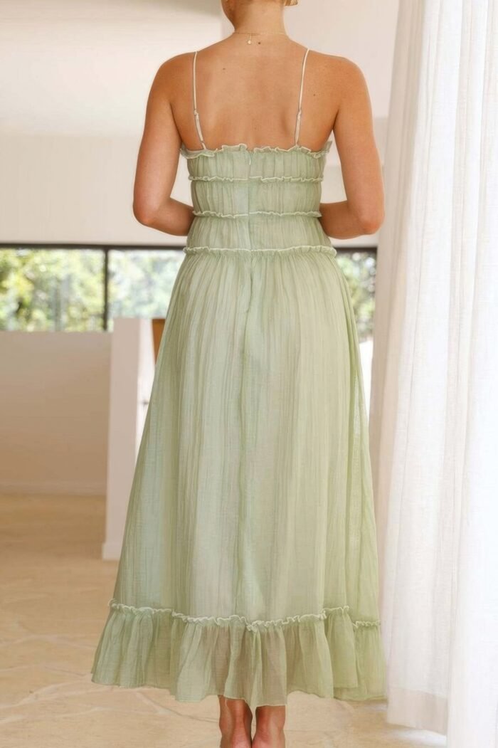 Off shoulder knot pleated ruffle hem dress - image 15