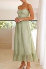 Off Shoulder Knot Pleated Ruffle Hem Dress - Image 16