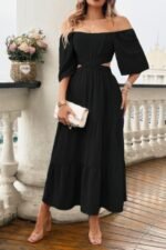 Solid Square Neck Cut Out Cross Ruffle Dress - Image 5