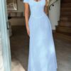Deep Square Neck Drawstring Back Fit Dress