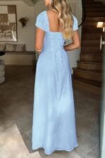 Deep Square Neck Drawstring Back Fit Dress