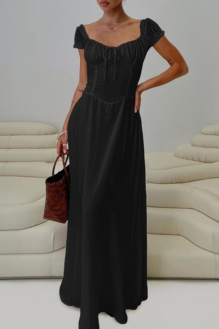 Deep Square Neck Drawstring Back Fit Dress - Image 8
