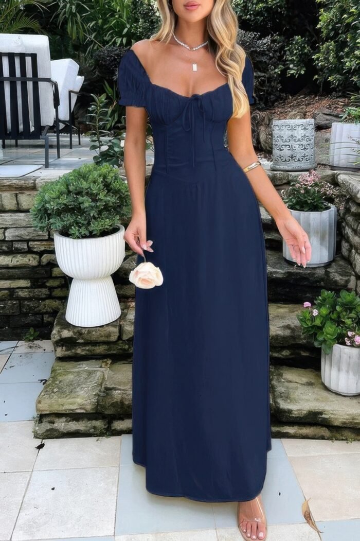 Deep Square Neck Drawstring Back Fit Dress - Image 10