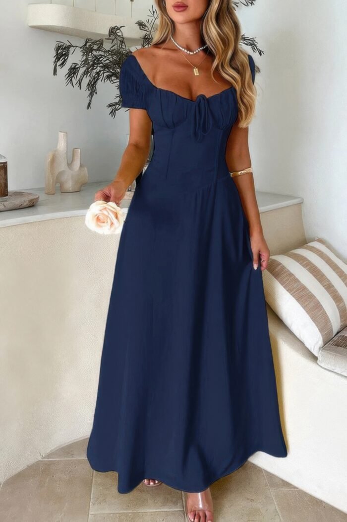 Deep Square Neck Drawstring Back Fit Dress - Image 11