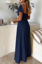 Deep Square Neck Drawstring Back Fit Dress