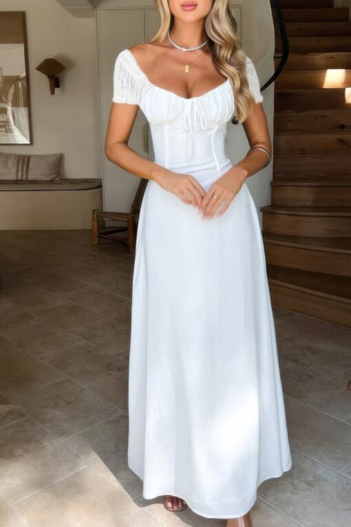 Deep Square Neck Drawstring Back Fit Dress - Image 14