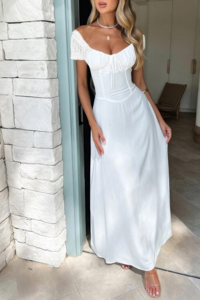 Deep Square Neck Drawstring Back Fit Dress - Image 15