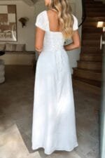 Deep Square Neck Drawstring Back Fit Dress