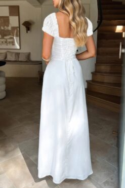 Deep Square Neck Drawstring Back Fit Dress