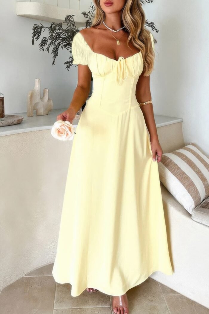 Deep Square Neck Drawstring Back Fit Dress - Image 17