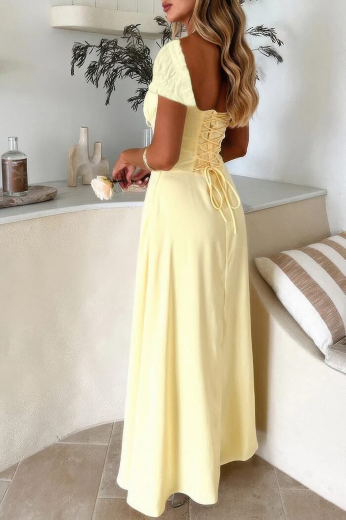 Deep Square Neck Drawstring Back Fit Dress - Image 18