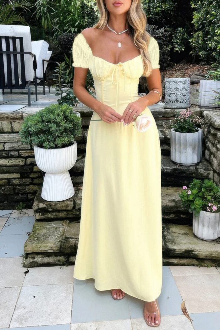 Deep Square Neck Drawstring Back Fit Dress - Image 19