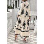 V Neck Stand Collar Button Floral Splicing Dress - Image 2