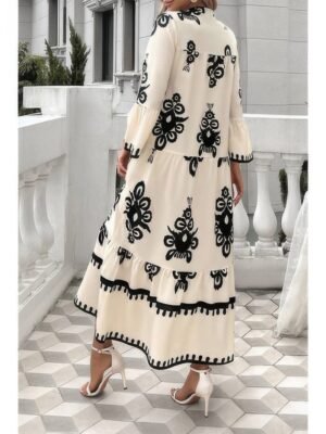 V Neck Stand Collar Button Floral Splicing Dress V Neck Stand Collar Button Floral Splicing Dress