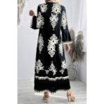 V Neck Stand Collar Button Floral Splicing Dress - Image 6