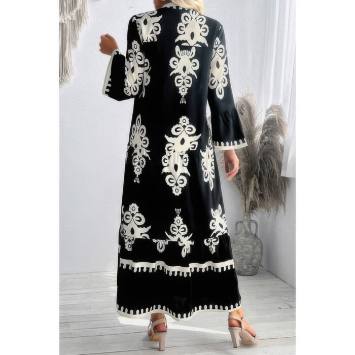 V neck stand collar button floral splicing dress - image 6