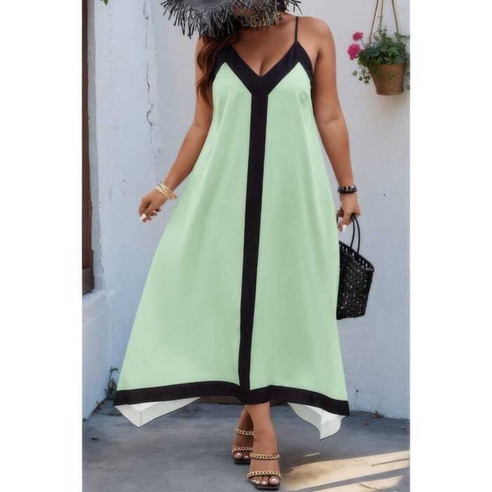 Plus colorblock spaghetti strap a line dress - image 2