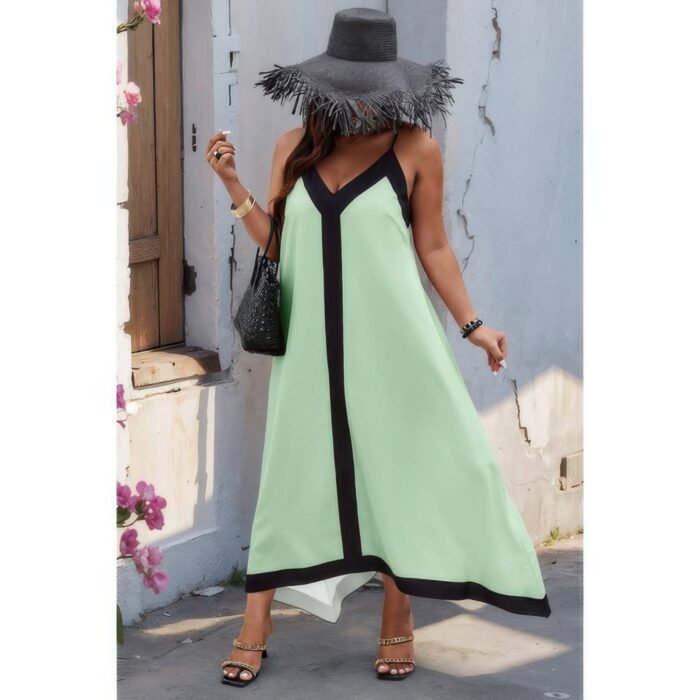 Plus colorblock spaghetti strap a line dress - image 3