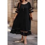 Plus Size Mesh Splicing Round Neck Long Dress - Image 2