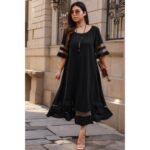 Plus Size Mesh Splicing Round Neck Long Dress - Image 3