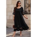 Plus Size Mesh Splicing Round Neck Long Dress - Image 4