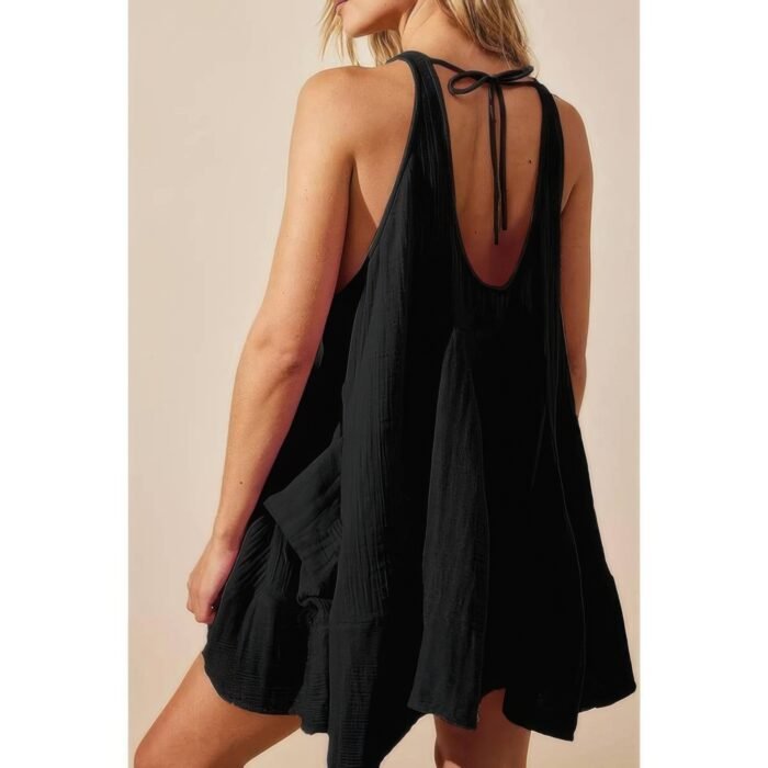 Solid A Line Pockets Low Back Knot Midi Dress - Image 4