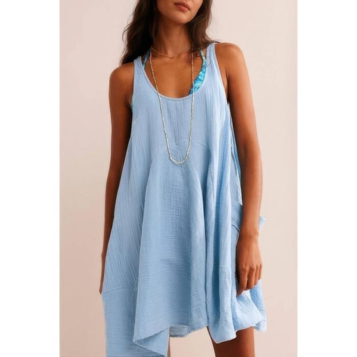 Solid A Line Pockets Low Back Knot Midi Dress - Image 5