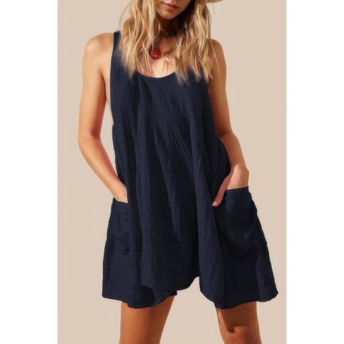 Solid A Line Pockets Low Back Knot Midi Dress - Image 11