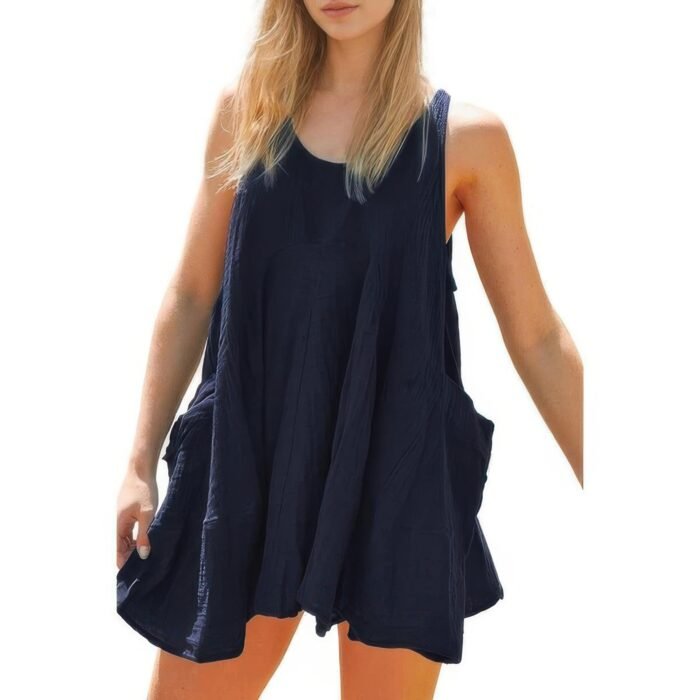 Solid A Line Pockets Low Back Knot Midi Dress - Image 12