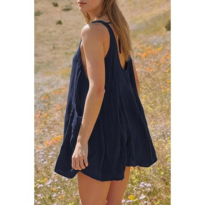 Solid A Line Pockets Low Back Knot Midi Dress - Image 13