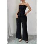 Off Shoulder Back Hide Zipper Pleated Fit Jumpsuit - Image 2