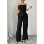 Off Shoulder Back Hide Zipper Pleated Fit Jumpsuit - Image 3