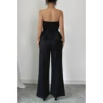 Off Shoulder Back Hide Zipper Pleated Fit Jumpsuit - Image 4