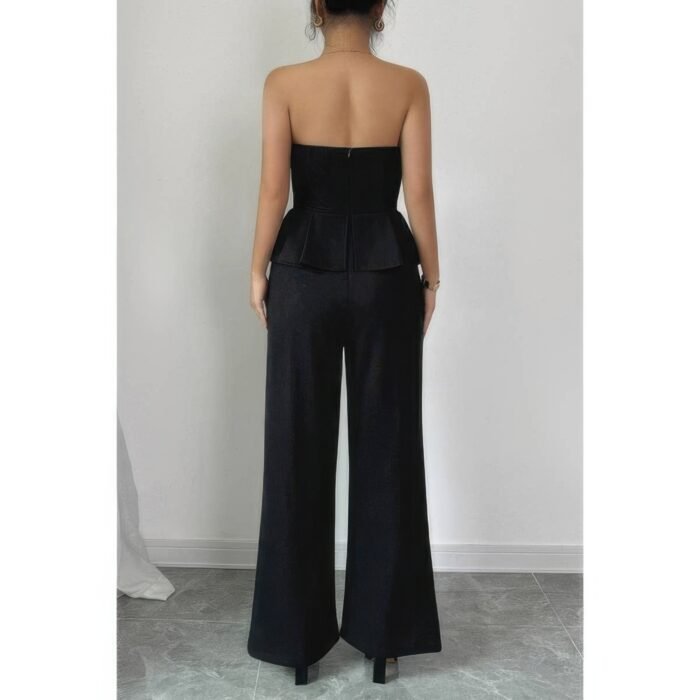 Off shoulder back hide zipper pleated fit jumpsuit - image 4