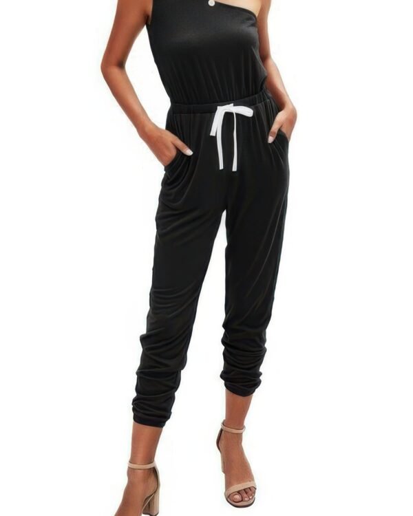 One Shoulder Sleeveless Elastic Waist Jumpsuit