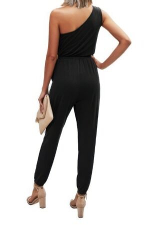 One Shoulder Sleeveless Elastic Waist Jumpsuit One Shoulder Sleeveless Elastic Waist Jumpsuit