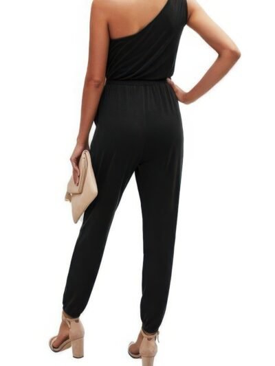 One Shoulder Sleeveless Elastic Waist Jumpsuit One Shoulder Sleeveless Elastic Waist Jumpsuit