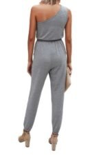 One Shoulder Sleeveless Elastic Waist Jumpsuit - Image 4