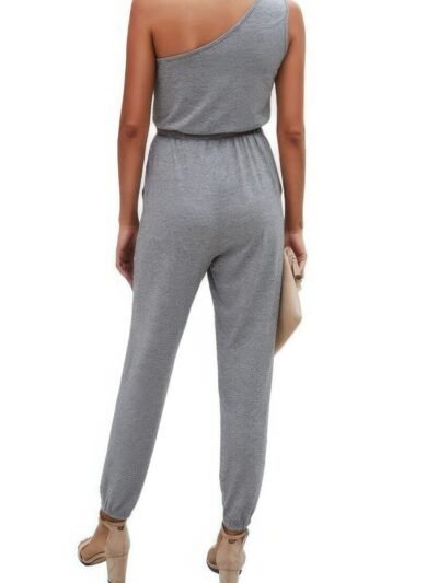 One Shoulder Sleeveless Elastic Waist Jumpsuit One Shoulder Sleeveless Elastic Waist Jumpsuit
