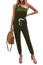 One Shoulder Sleeveless Elastic Waist Jumpsuit - Image 5