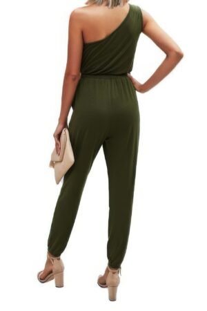 One Shoulder Sleeveless Elastic Waist Jumpsuit One Shoulder Sleeveless Elastic Waist Jumpsuit