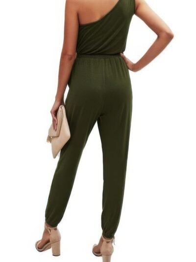 One Shoulder Sleeveless Elastic Waist Jumpsuit One Shoulder Sleeveless Elastic Waist Jumpsuit