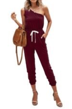 One Shoulder Sleeveless Elastic Waist Jumpsuit - Image 7