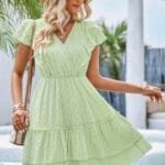 Cut Out Sleeveless Ruffle Trim V Neck Fit Dress