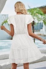 Cut Out Sleeveless Ruffle Trim V Neck Fit Dress
